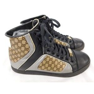 GUCCI MONOGRAM LEATHER HIGH TOP SNEAKERS SZ 36